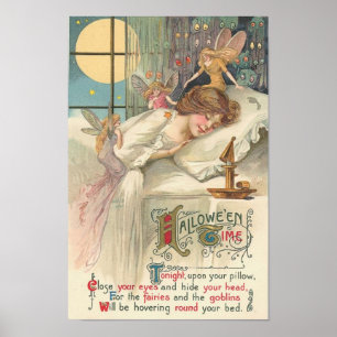 Vintage Halloween Fairies Poster