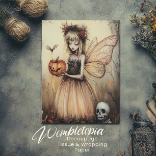 Vintage Halloween Fairy with Pumpkin & Skeleton  Holiday Postcard