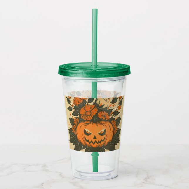 Vintage/Halloween/Fall/pumpkin Acrylic Tumbler (Front)