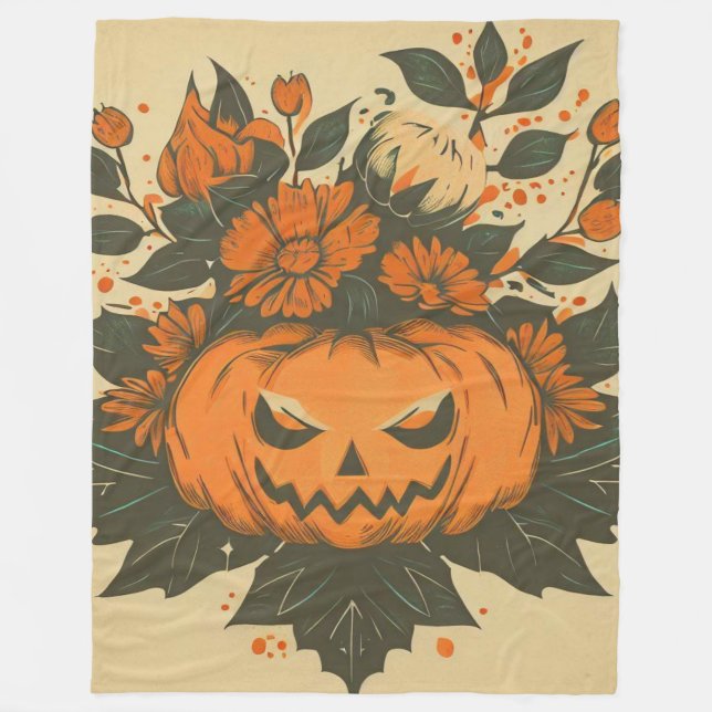 Vintage/Halloween/Fall/pumpkin Fleece Blanket (Front)
