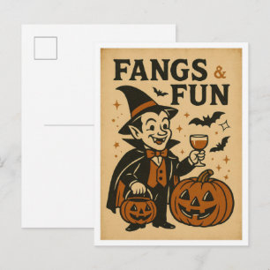 Vintage Halloween Fangs and Fun Postcard