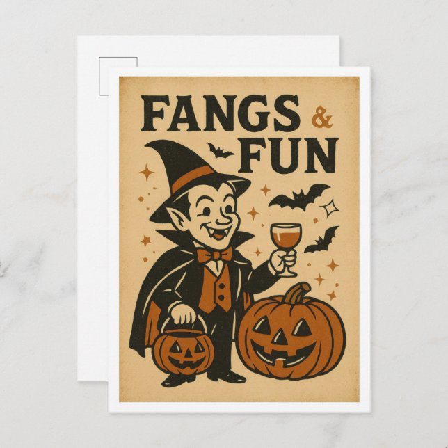 Vintage Halloween Fangs and Fun Postcard (Front/Back)