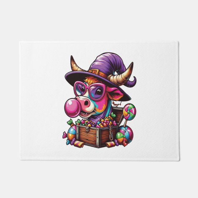 Vintage Halloween Farm Cow Doormat (Front)