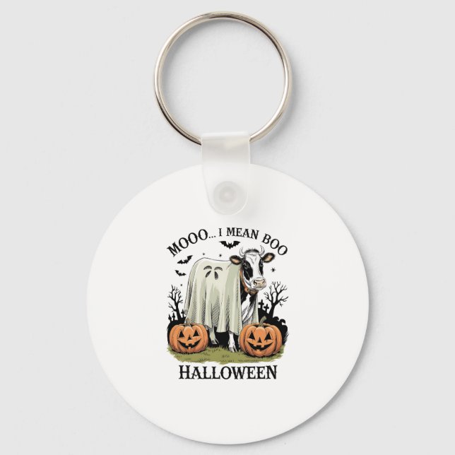 Vintage Halloween Farm Cow Key Ring (Front)