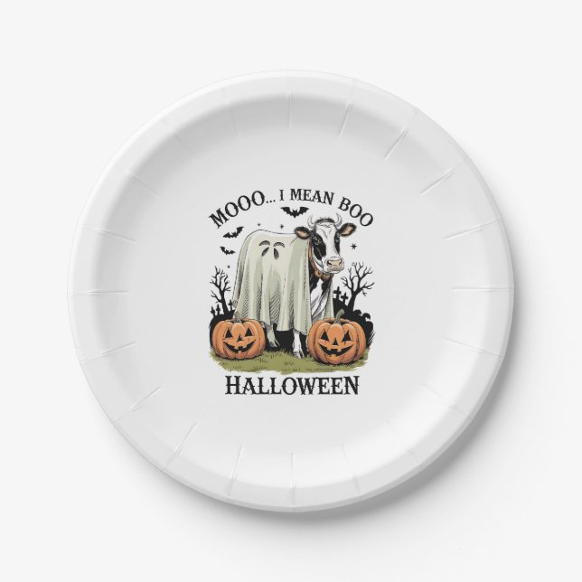 Vintage Halloween Farm Cow Paper Plate (Front)
