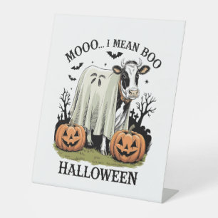Vintage Halloween Farm Cow Pedestal Sign