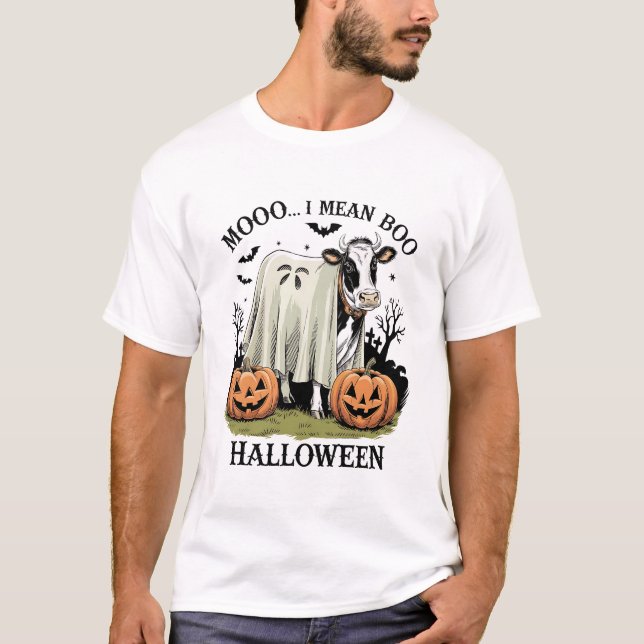 Vintage Halloween Farm Cow T-Shirt (Front)