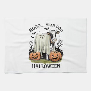 Vintage Halloween Farm Cow Tea Towel