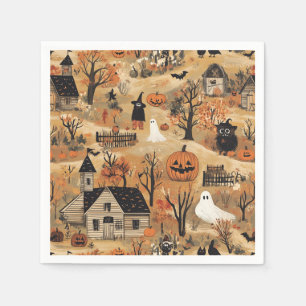 Vintage halloween farm pattern napkin