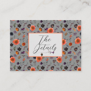 Vintage Halloween Floral Goth QRC Wedding Details Enclosure Card