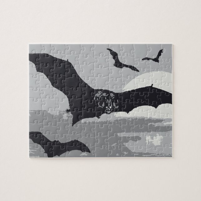 Vintage Halloween Flying Black Bats Jigsaw Puzzle (Horizontal)