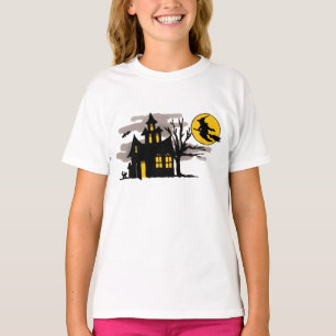 Vintage Halloween Flying over Haunted House T-Shirt