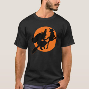 Vintage Halloween Flying Witch and Black Cat T-Shirt