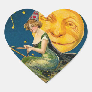 Vintage Halloween Flying Witch Stickers