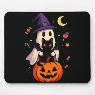 Vintage Halloween Ghost And Black Cat Graphic Mouse Mat