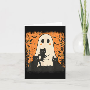 Vintage Halloween Ghost Black Cat Floral Men Women Card