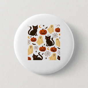 Vintage Halloween Ghost & Black Cat Pattern Classi 6 Cm Round Badge