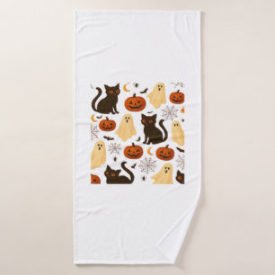 Vintage Halloween Ghost & Black Cat Pattern Classi Bath Towel