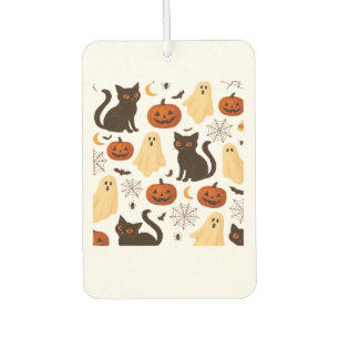 Vintage Halloween Ghost & Black Cat Pattern Classi Car Air Freshener