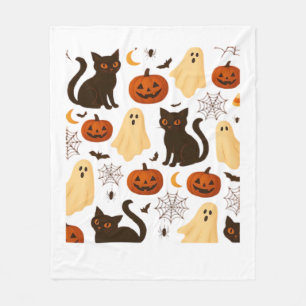 Vintage Halloween Ghost & Black Cat Pattern Classi Fleece Blanket