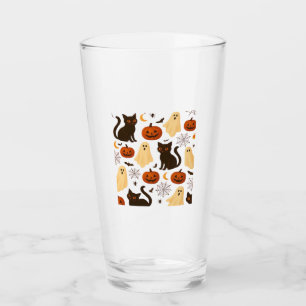 Vintage Halloween Ghost & Black Cat Pattern Classi Glass