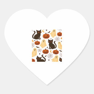 Vintage Halloween Ghost & Black Cat Pattern Classi Heart Sticker