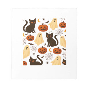 Vintage Halloween Ghost & Black Cat Pattern Classi Notepad