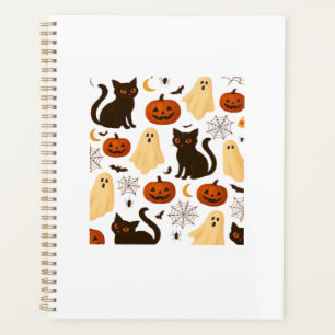Vintage Halloween Ghost & Black Cat Pattern Classi Planner