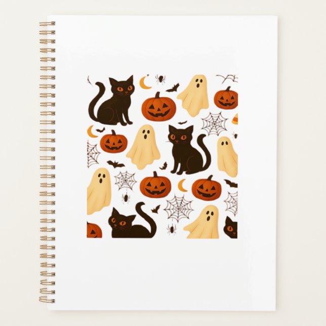 Vintage Halloween Ghost & Black Cat Pattern Classi Planner (Front)