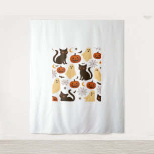 Vintage Halloween Ghost & Black Cat Pattern Classi Tapestry