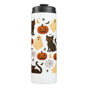 Vintage Halloween Ghost & Black Cat Pattern Classi Thermal Tumbler