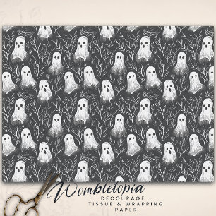 Vintage Halloween Ghost Black & White Pattern Tissue Paper