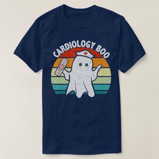 Vintage Halloween Ghost Cardiology Boo Nursing Tee (Design Front)
