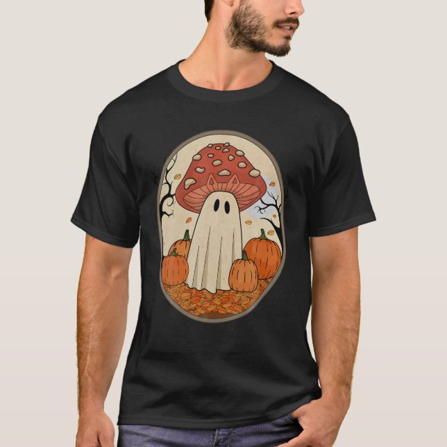 Vintage Halloween Ghost Cat Mushroom T Shirt (Front)
