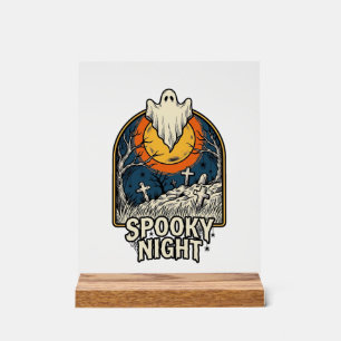 Vintage Halloween Ghost Graveyard Engraving Shirt_ Acrylic Sign