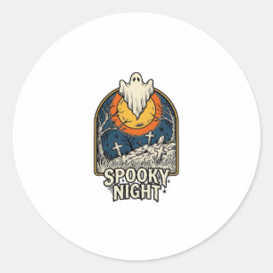 Vintage Halloween Ghost Graveyard Engraving Shirt_ Classic Round Sticker