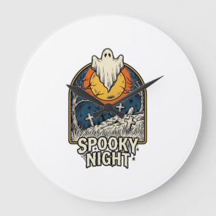 Vintage Halloween Ghost Graveyard Engraving Shirt_ Large Clock