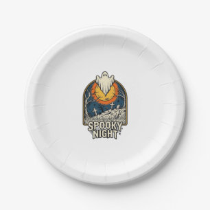 Vintage Halloween Ghost Graveyard Engraving Shirt_ Paper Plate