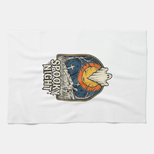 Vintage Halloween Ghost Graveyard Engraving Shirt_ Tea Towel