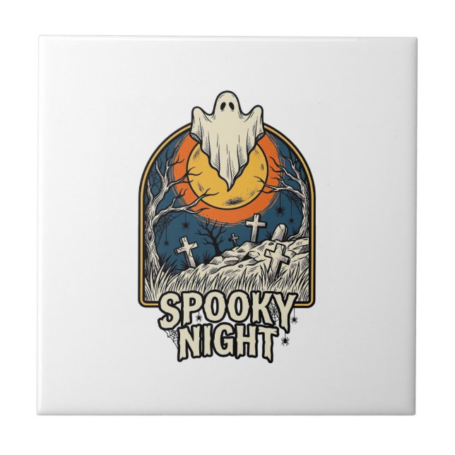 Vintage Halloween Ghost Graveyard Engraving Shirt_ Tile (Front)