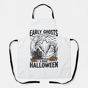 Vintage Halloween Ghost Haunted Moon Engraving Art Apron