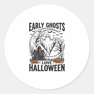 Vintage Halloween Ghost Haunted Moon Engraving Art Classic Round Sticker