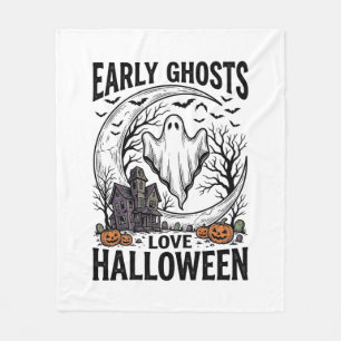 Vintage Halloween Ghost Haunted Moon Engraving Art Fleece Blanket
