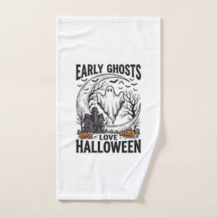Vintage Halloween Ghost Haunted Moon Engraving Art Hand Towel
