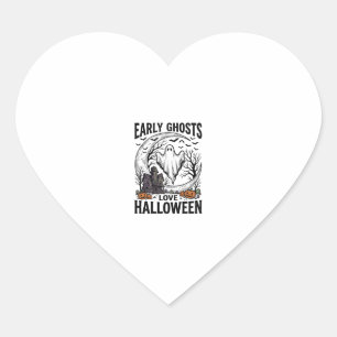 Vintage Halloween Ghost Haunted Moon Engraving Art Heart Sticker