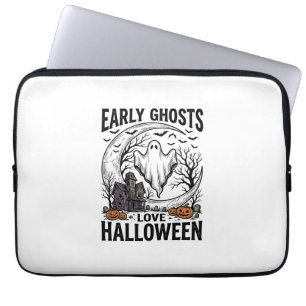 Vintage Halloween Ghost Haunted Moon Engraving Art Laptop Sleeve