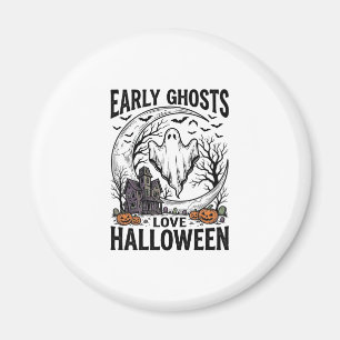 Vintage Halloween Ghost Haunted Moon Engraving Art Magnet
