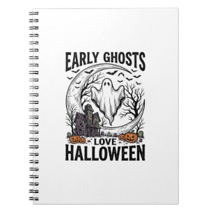 Vintage Halloween Ghost Haunted Moon Engraving Art Notebook