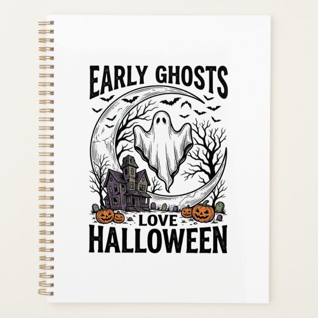 Vintage Halloween Ghost Haunted Moon Engraving Art Planner (Front)