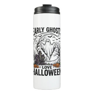 Vintage Halloween Ghost Haunted Moon Engraving Art Thermal Tumbler